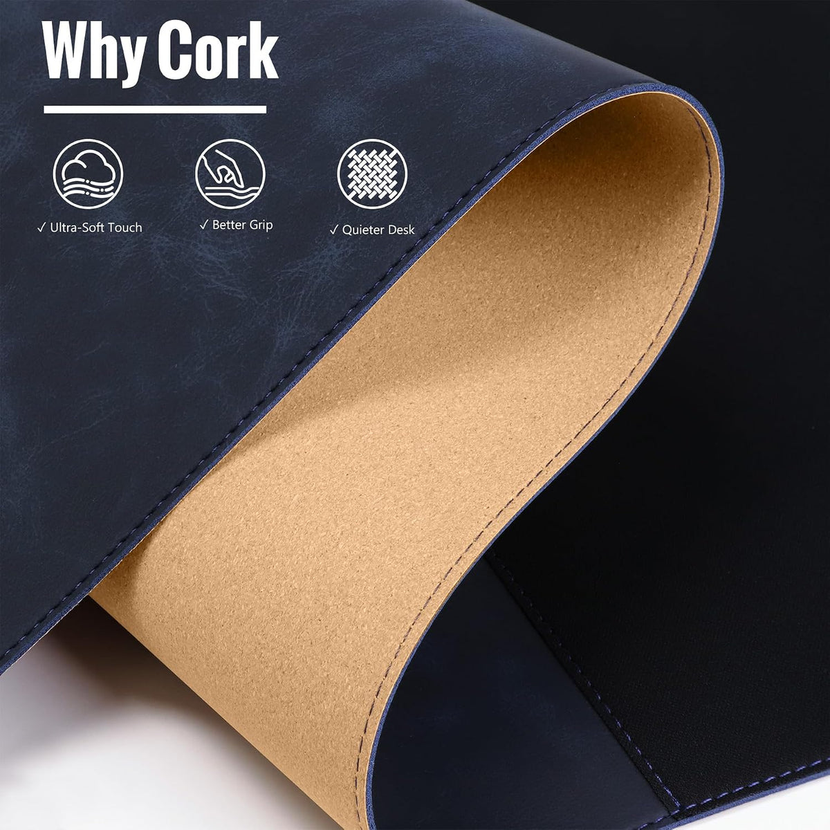 Cork Desk Mat 31.5"x15.7", Distressed PU Leather & Cloth Desk Pad