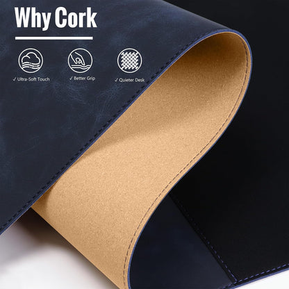 Cork Desk Mat 31.5"x15.7", Distressed PU Leather & Cloth Desk Pad