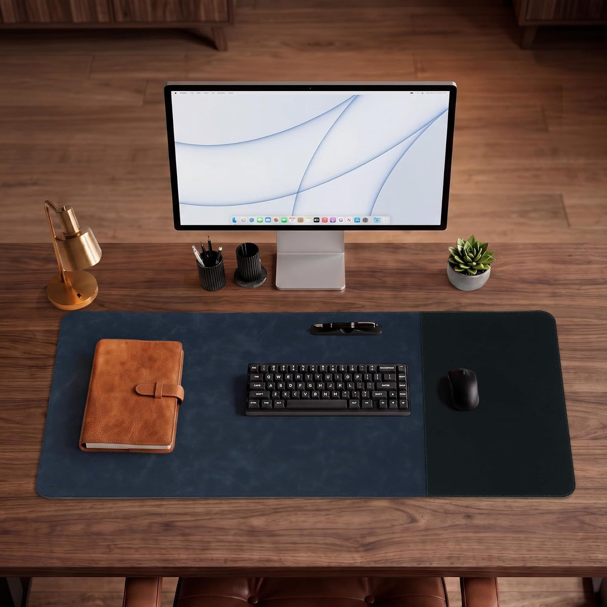 Cork Desk Mat 31.5"x15.7", Distressed PU Leather & Cloth Desk Pad