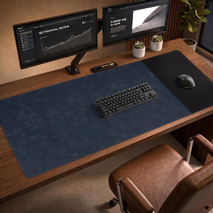 Cork Desk Mat 31.5"x15.7", Distressed PU Leather & Cloth Desk Pad