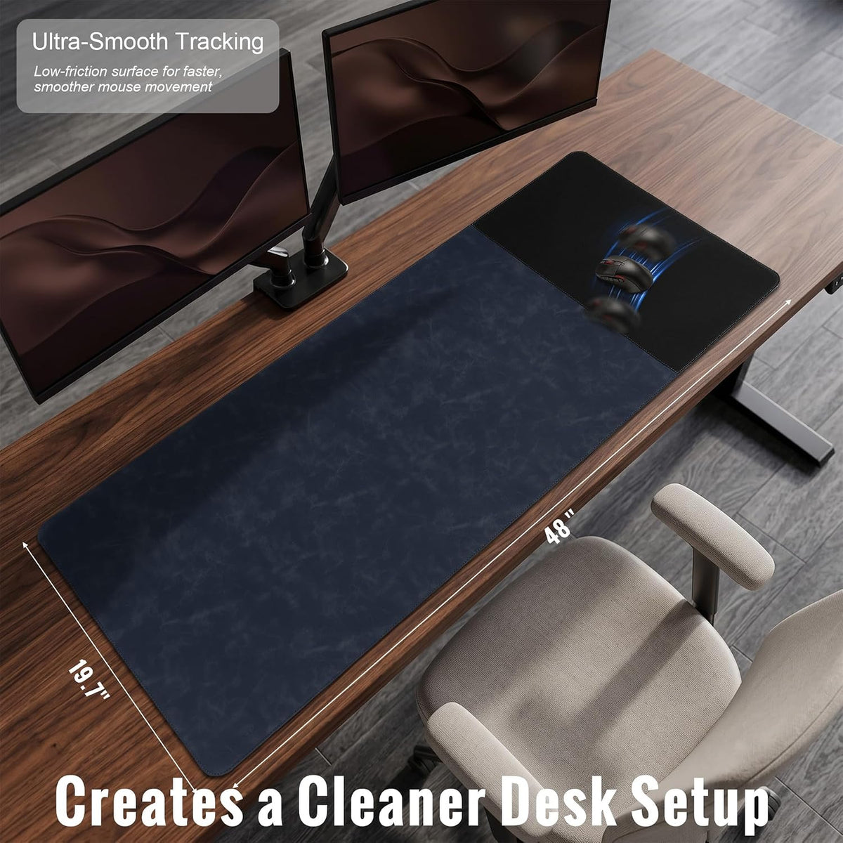 Cork Desk Mat 31.5"x15.7", Distressed PU Leather & Cloth Desk Pad