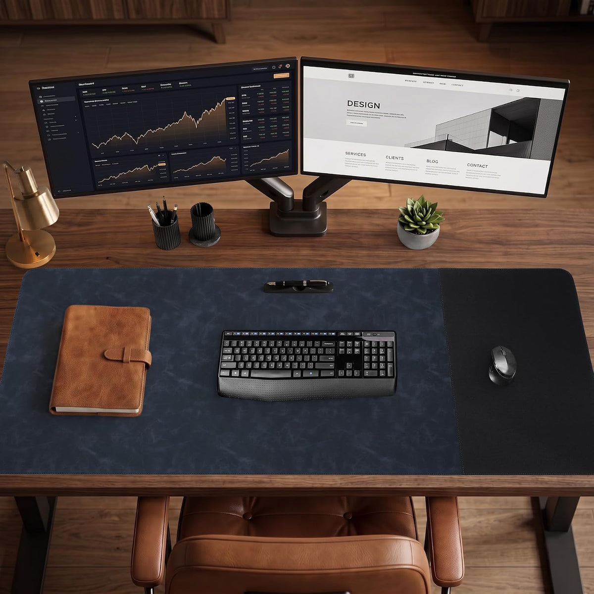 Cork Desk Mat 31.5"x15.7", Distressed PU Leather & Cloth Desk Pad