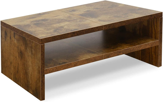 20 inch Monitor Riser Stand - 2 Tiers, Wood Rustic Desktop Bookshelf