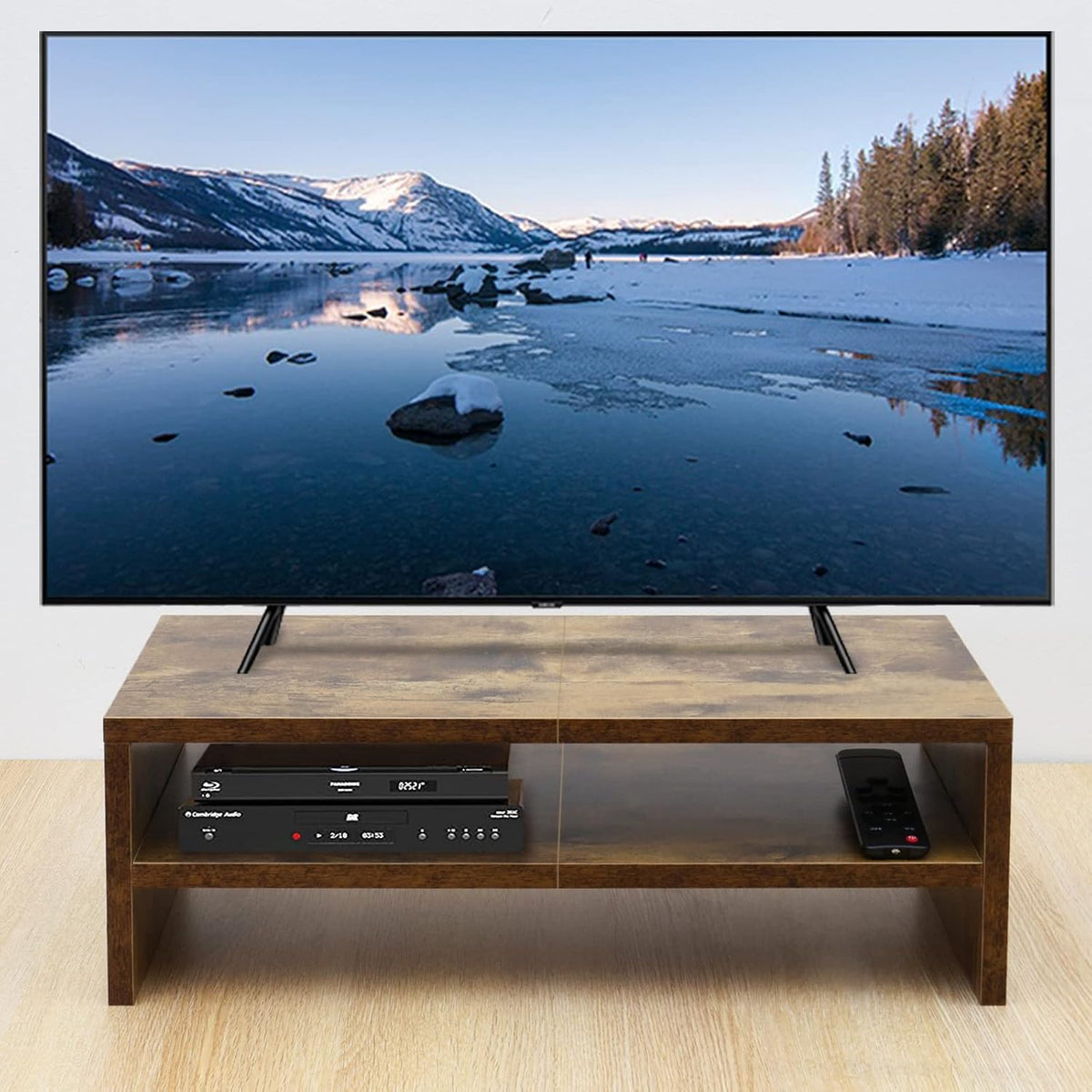 20 inch Monitor Riser Stand - 2 Tiers, Wood Rustic Desktop Bookshelf
