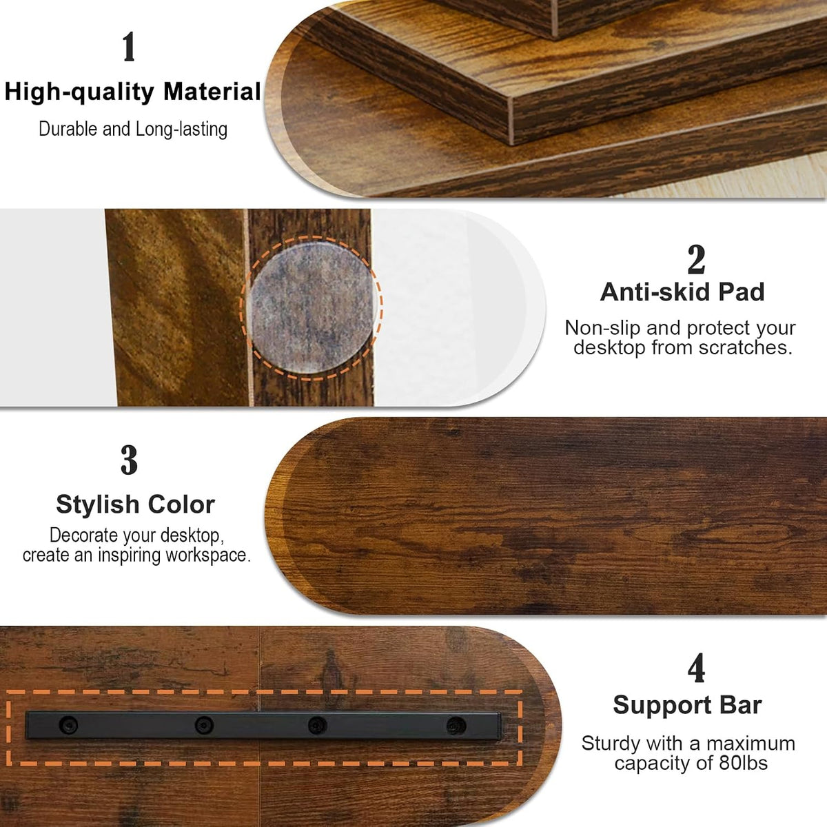 20 inch Monitor Riser Stand - 2 Tiers, Wood Rustic Desktop Bookshelf