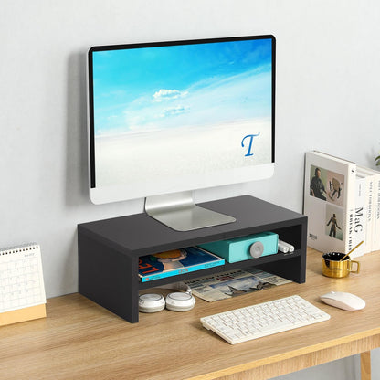 20 inch Monitor Riser Stand - 2 Tiers, Wood Rustic Desktop Bookshelf