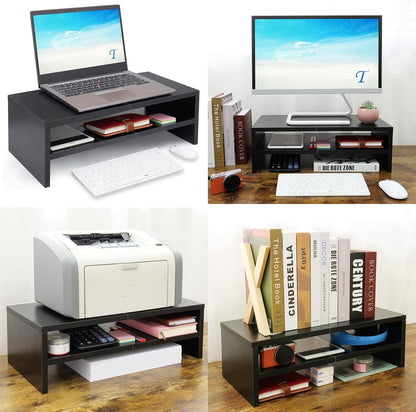 20 inch Monitor Riser Stand - 2 Tiers, Wood Rustic Desktop Bookshelf