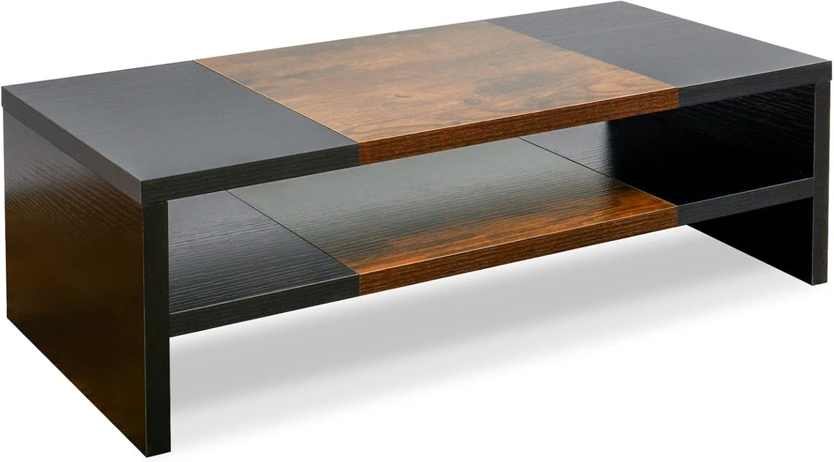20 inch Monitor Riser Stand - 2 Tiers, Wood Rustic Desktop Bookshelf