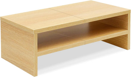 20 inch Monitor Riser Stand - 2 Tiers, Wood Rustic Desktop Bookshelf