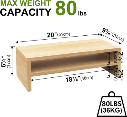 20 inch Monitor Riser Stand - 2 Tiers, Wood Rustic Desktop Bookshelf
