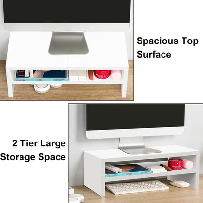 20 inch Monitor Riser Stand - 2 Tiers, Wood Rustic Desktop Bookshelf