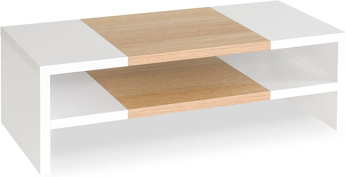20 inch Monitor Riser Stand - 2 Tiers, Wood Rustic Desktop Bookshelf