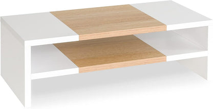 20 inch Monitor Riser Stand - 2 Tiers, Wood Rustic Desktop Bookshelf