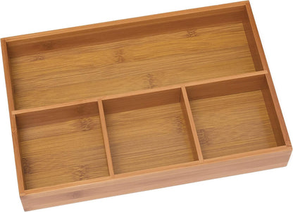 824, Bamboo Wood 4-Compartment Organizer Tray, 11 5/8" x 7 7/8" x 1 3/4"