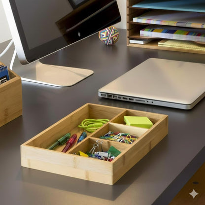 824, Bamboo Wood 4-Compartment Organizer Tray, 11 5/8" x 7 7/8" x 1 3/4"