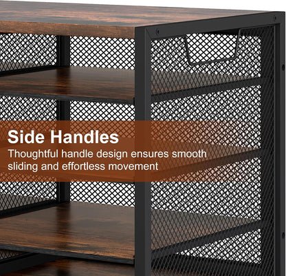 12 Compartments Desktop Literature Organizer, Metal Frame Paper Sorter with Handles, Heavy Duty Mailbox for Classroom and Office, Wood File Organizer for Document, Bill, Magazine, Antique Brown