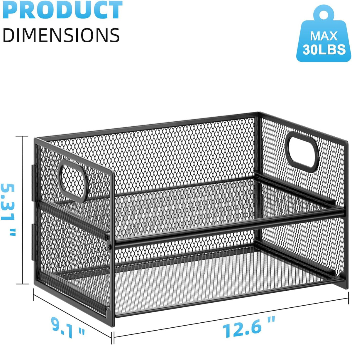 2 Tier Paper Organizer Letter Tray, Mesh File Organizer with Handle, Paper Sorter Desk Organizer for Home Office Supplies - Black
