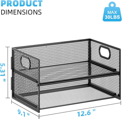 2 Tier Paper Organizer Letter Tray, Mesh File Organizer with Handle, Paper Sorter Desk Organizer for Home Office Supplies - Black