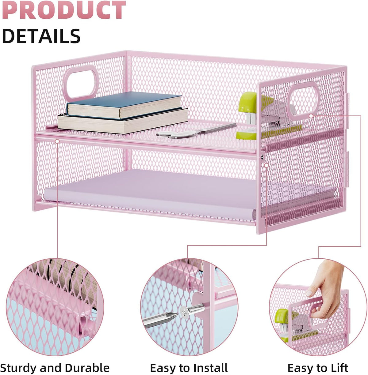 2 Tier Paper Organizer Letter Tray, Mesh File Organizer with Handle, Paper Sorter Desk Organizer for Home Office Supplies - Black