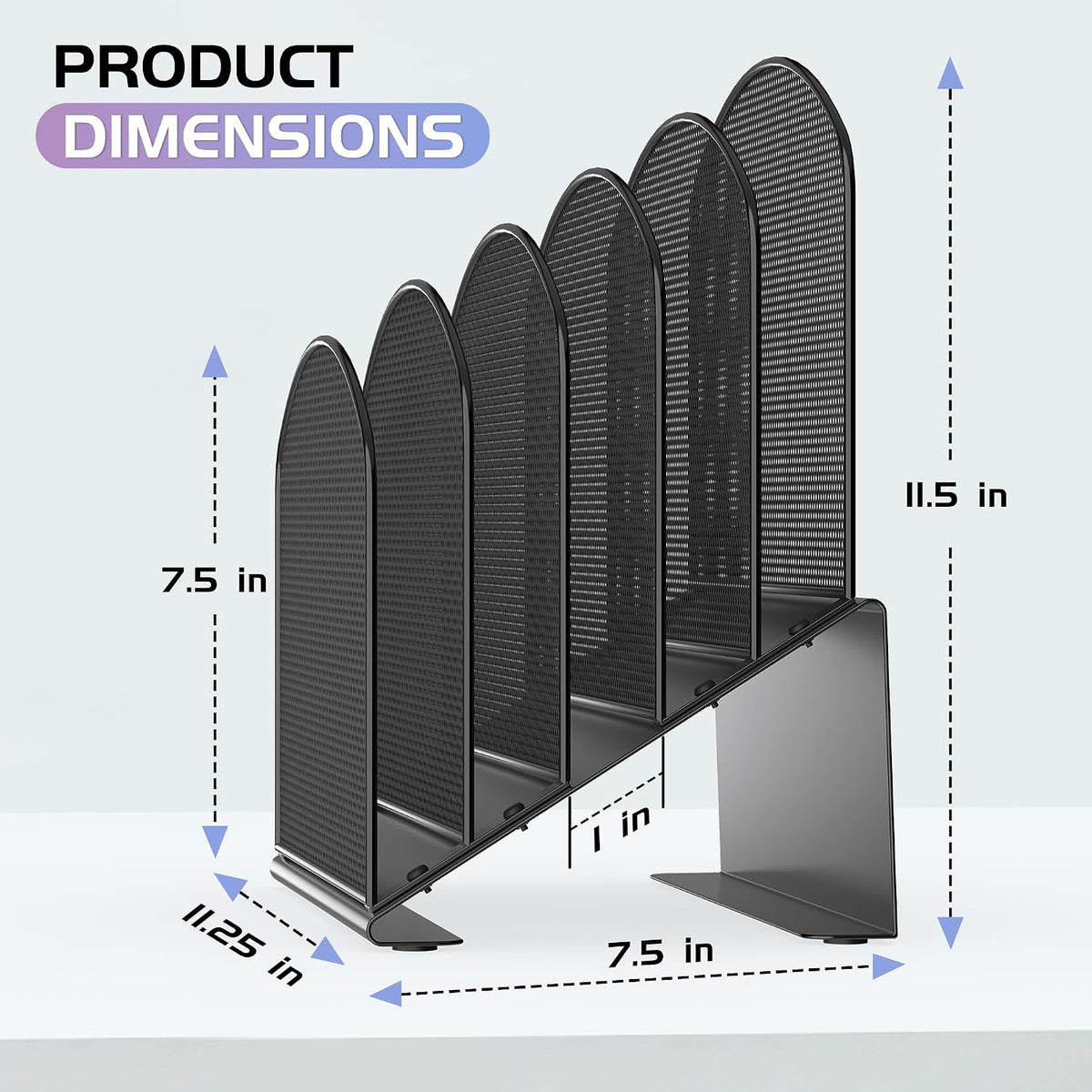Inclined Desk File Organizer Folder Holder with 8-Section, Black