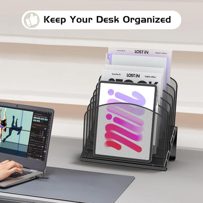 Inclined Desk File Organizer Folder Holder with 8-Section, Black