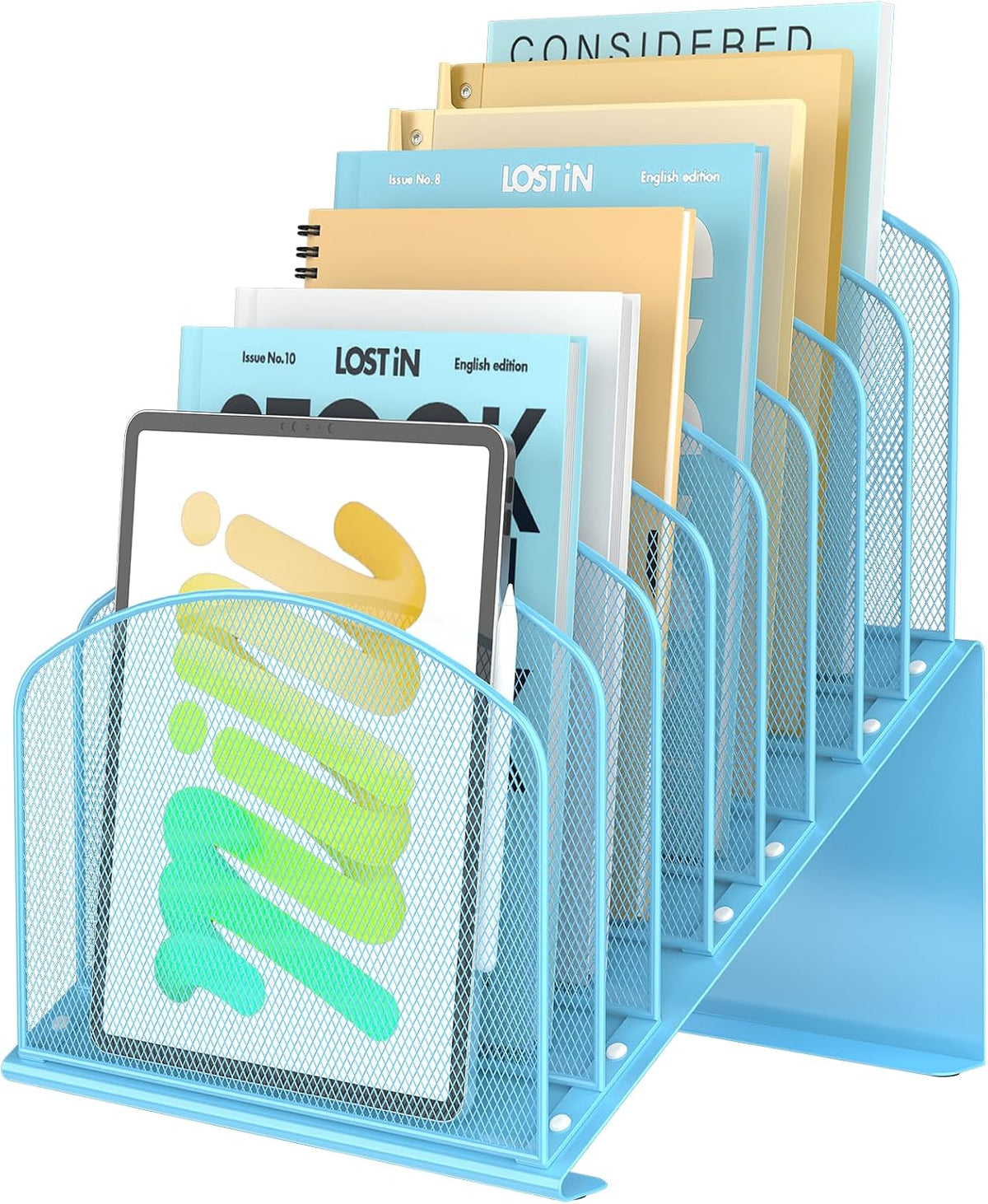 Inclined Desk File Organizer Folder Holder with 8-Section, Black