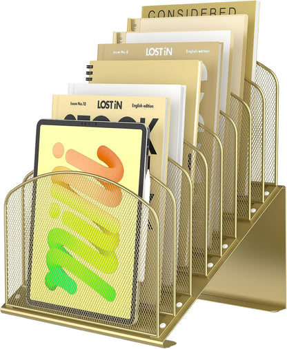 Inclined Desk File Organizer Folder Holder with 8-Section, Black