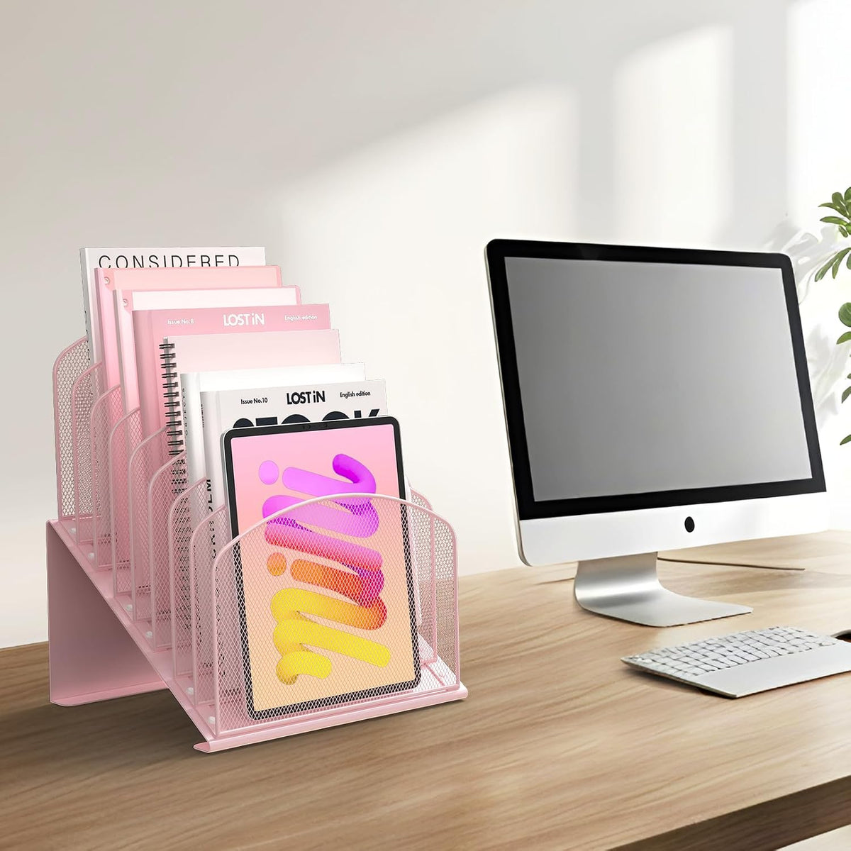 Inclined Desk File Organizer Folder Holder with 8-Section, Black