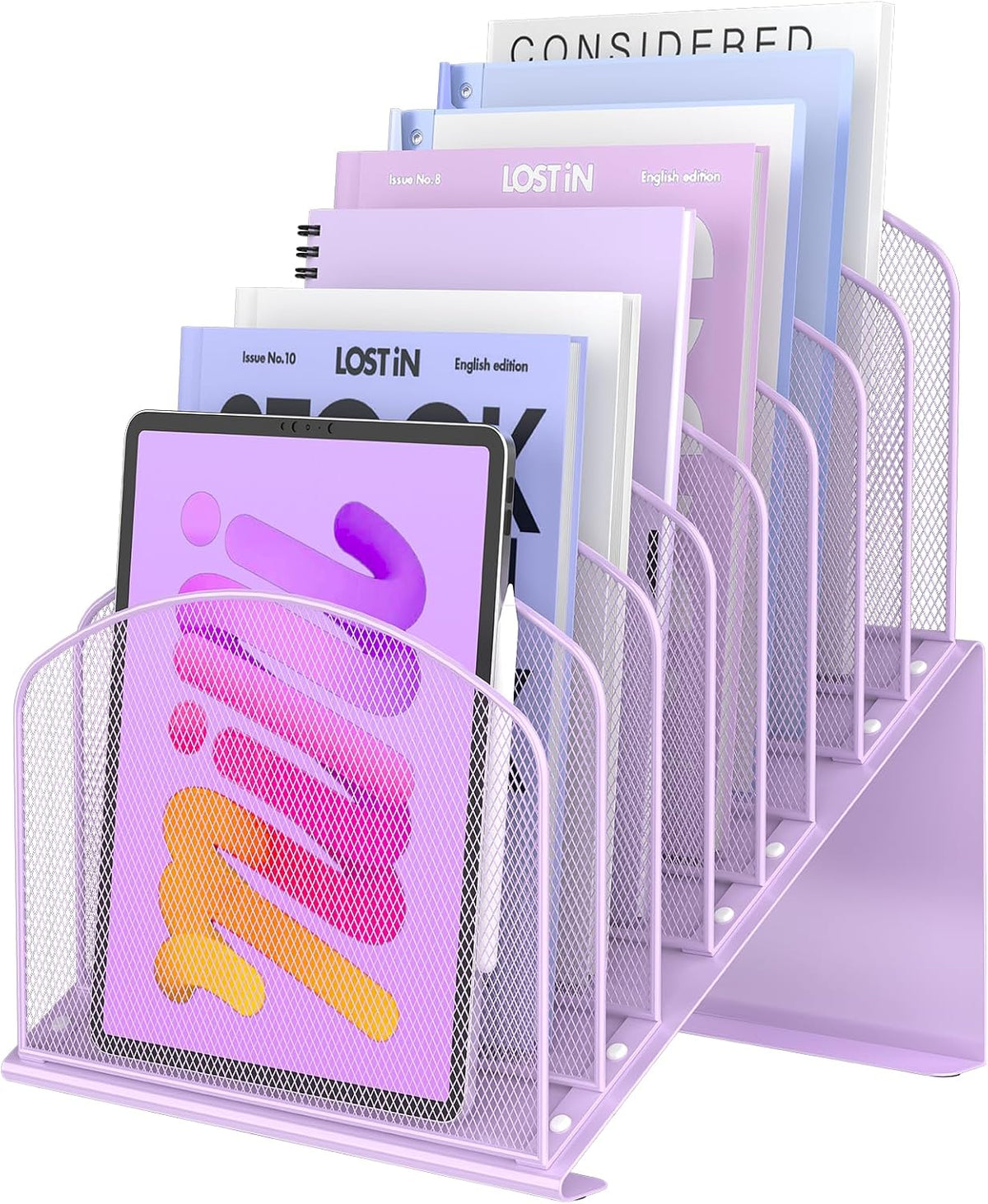 Inclined Desk File Organizer Folder Holder with 8-Section, Black