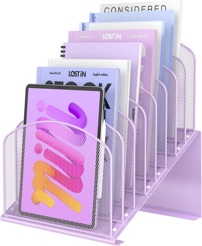 Inclined Desk File Organizer Folder Holder with 8-Section, Black