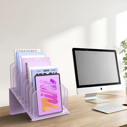 Inclined Desk File Organizer Folder Holder with 8-Section, Black