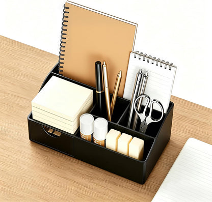 Acrylic Desk Organizer with Drawer, Pen & Pencil Holder, Multifunctional Desktop Caddy for Office Supply and Organization (Clear)
