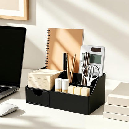 Acrylic Desk Organizer with Drawer, Pen & Pencil Holder, Multifunctional Desktop Caddy for Office Supply and Organization (Clear)