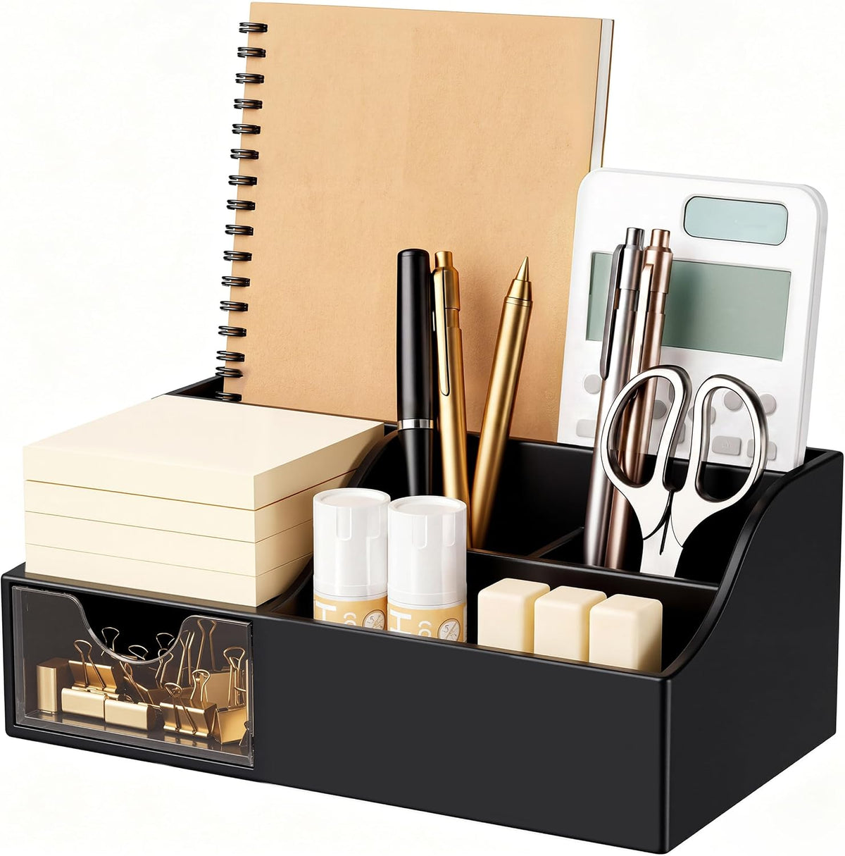 Acrylic Desk Organizer with Drawer, Pen & Pencil Holder, Multifunctional Desktop Caddy for Office Supply and Organization (Clear)