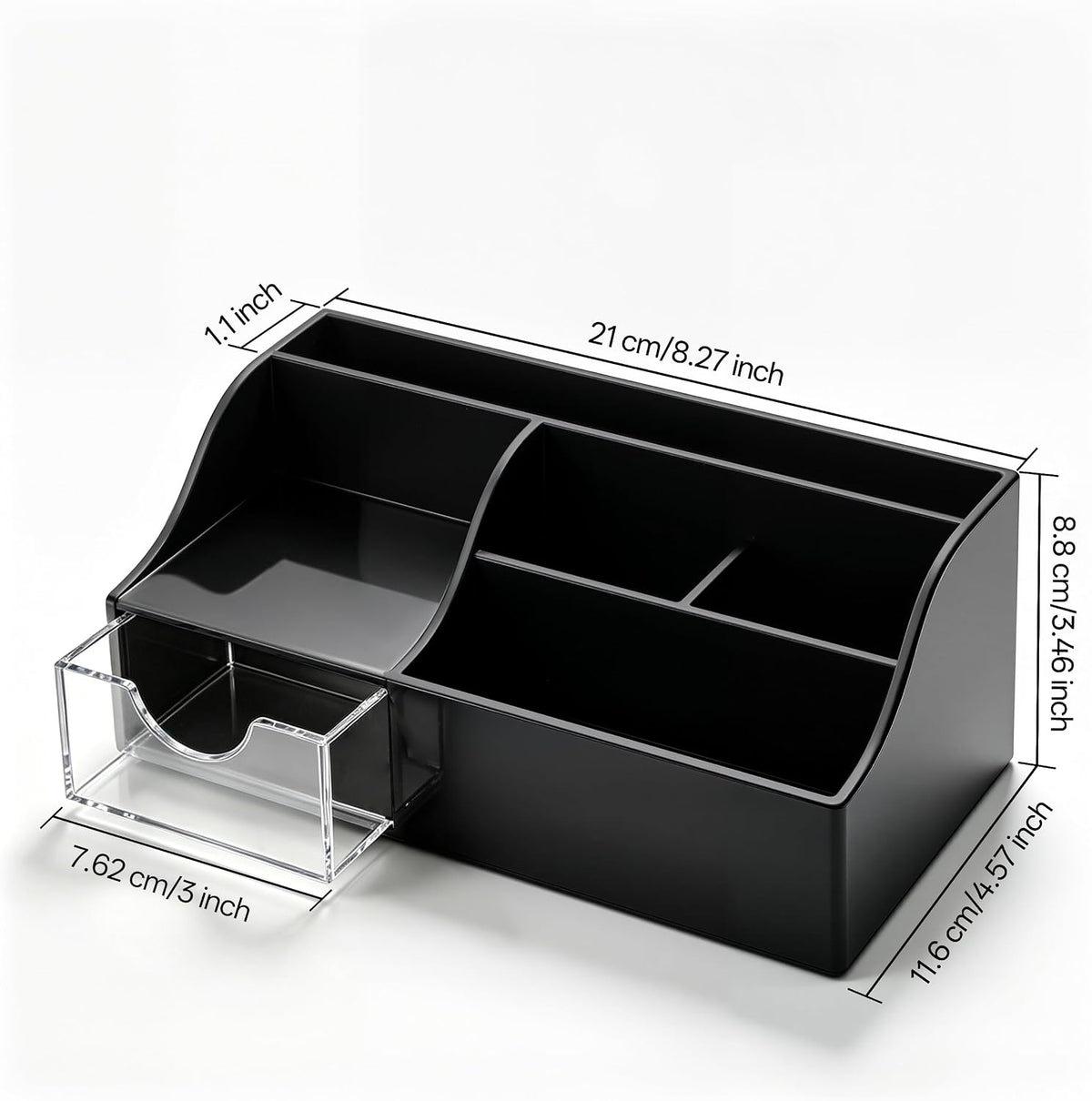 Acrylic Desk Organizer with Drawer, Pen & Pencil Holder, Multifunctional Desktop Caddy for Office Supply and Organization (Clear)