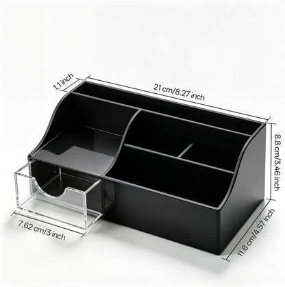 Acrylic Desk Organizer with Drawer, Pen & Pencil Holder, Multifunctional Desktop Caddy for Office Supply and Organization (Clear)