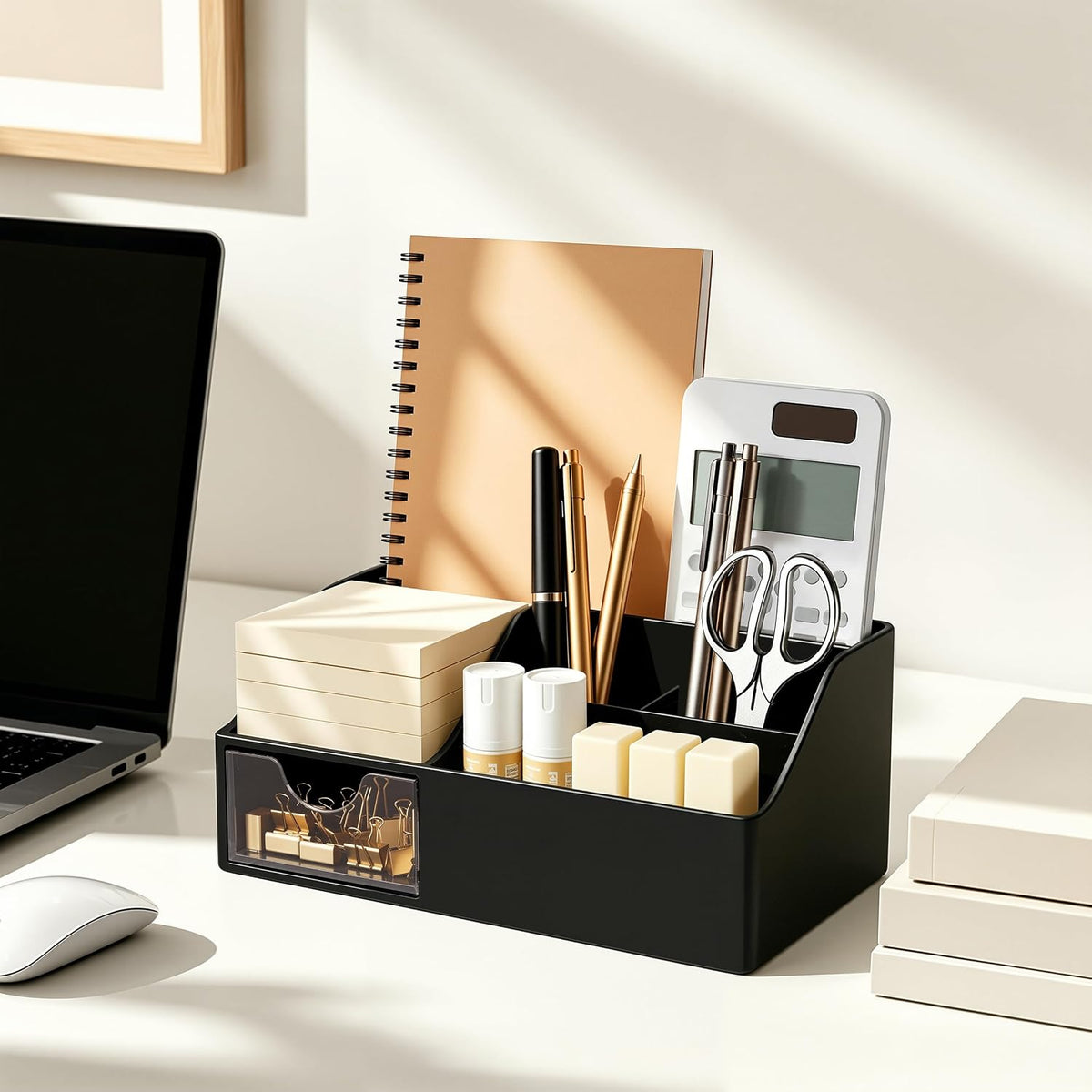 Acrylic Desk Organizer with Drawer, Pen & Pencil Holder, Multifunctional Desktop Caddy for Office Supply and Organization (Clear)