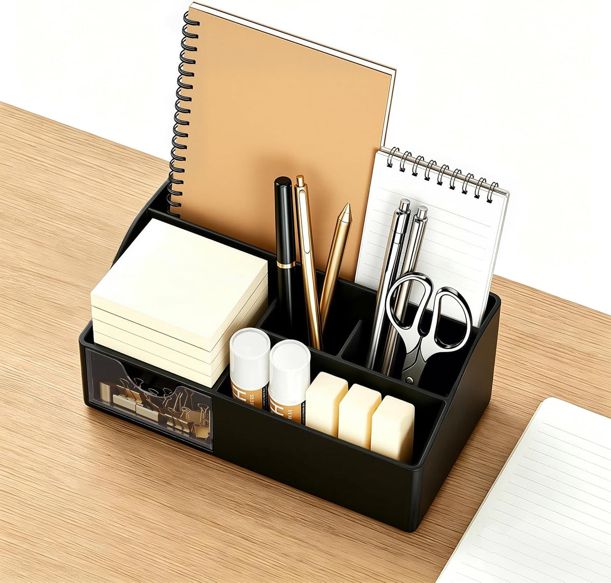 Acrylic Desk Organizer with Drawer, Pen & Pencil Holder, Multifunctional Desktop Caddy for Office Supply and Organization (Clear)