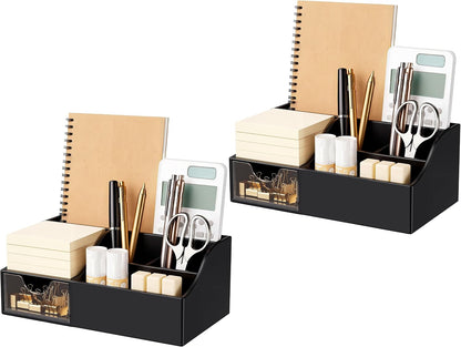 Acrylic Desk Organizer with Drawer, Pen & Pencil Holder, Multifunctional Desktop Caddy for Office Supply and Organization (Clear)