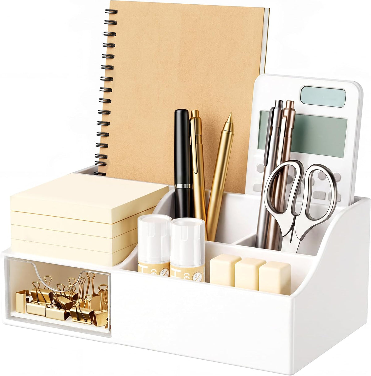 Acrylic Desk Organizer with Drawer, Pen & Pencil Holder, Multifunctional Desktop Caddy for Office Supply and Organization (Clear)