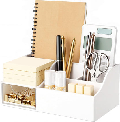 Acrylic Desk Organizer with Drawer, Pen & Pencil Holder, Multifunctional Desktop Caddy for Office Supply and Organization (Clear)