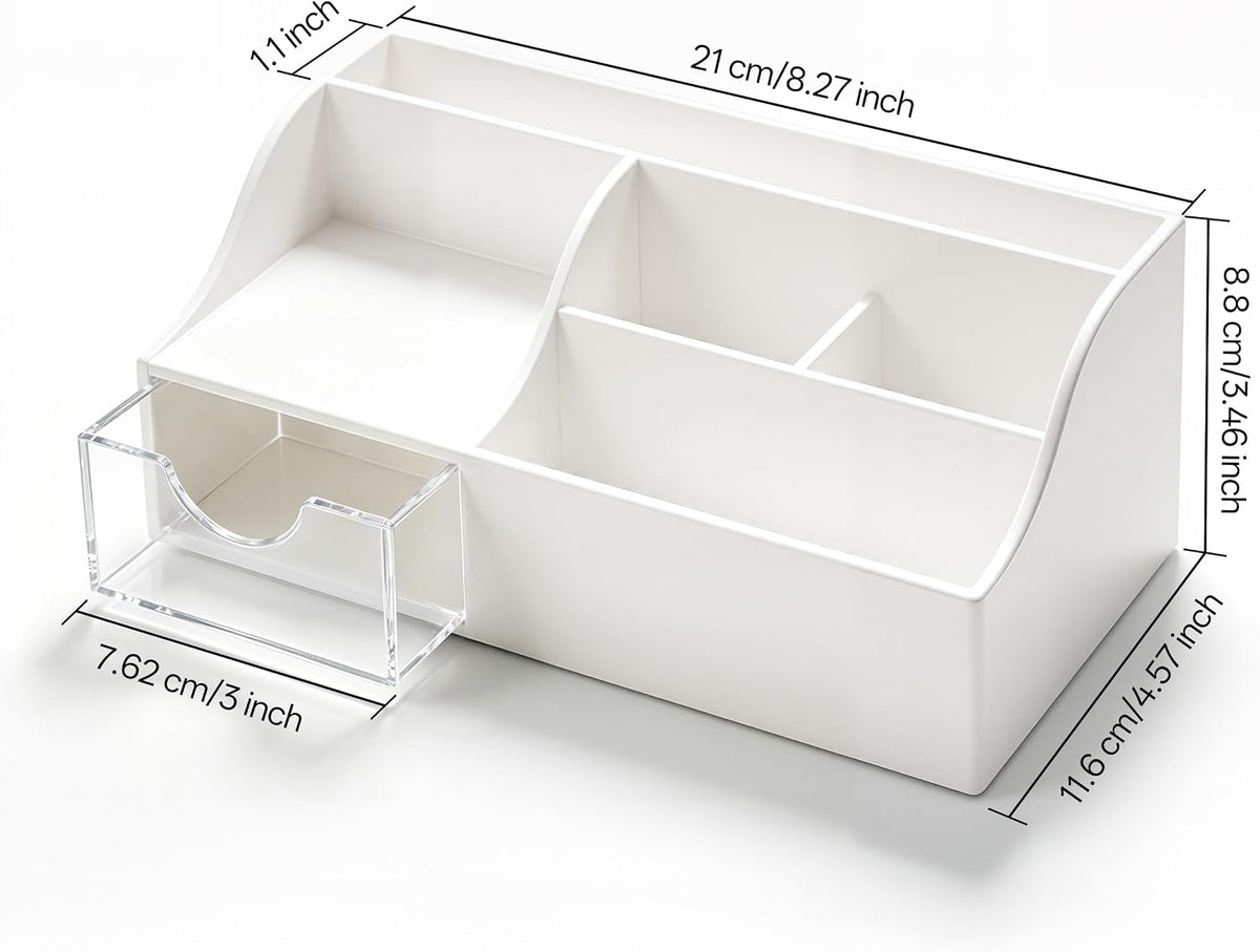 Acrylic Desk Organizer with Drawer, Pen & Pencil Holder, Multifunctional Desktop Caddy for Office Supply and Organization (Clear)