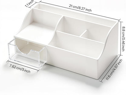 Acrylic Desk Organizer with Drawer, Pen & Pencil Holder, Multifunctional Desktop Caddy for Office Supply and Organization (Clear)