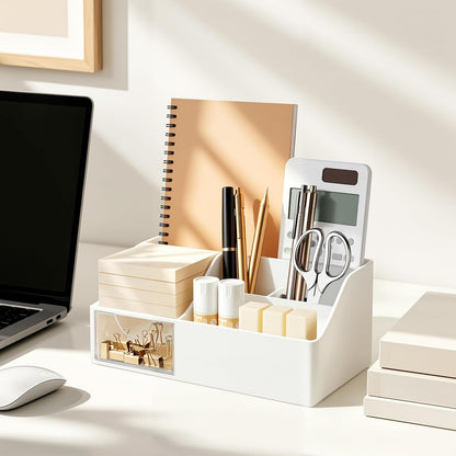 Acrylic Desk Organizer with Drawer, Pen & Pencil Holder, Multifunctional Desktop Caddy for Office Supply and Organization (Clear)