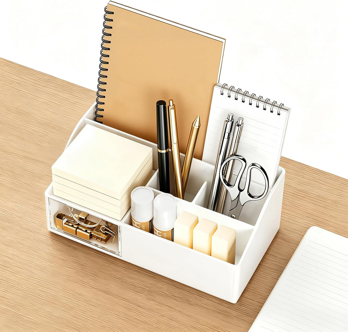Acrylic Desk Organizer with Drawer, Pen & Pencil Holder, Multifunctional Desktop Caddy for Office Supply and Organization (Clear)