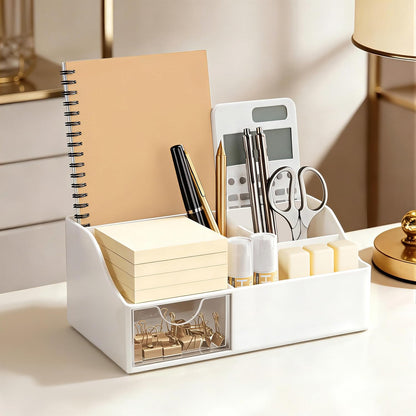 Acrylic Desk Organizer with Drawer, Pen & Pencil Holder, Multifunctional Desktop Caddy for Office Supply and Organization (Clear)