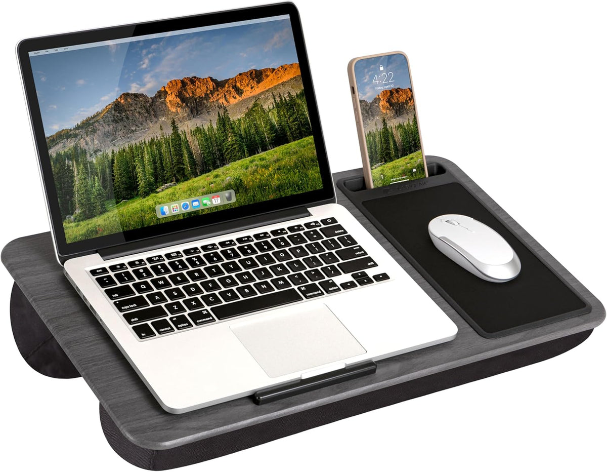 LAPGEAR Home Office Pro Lap Desk with Wrist Rest, Mouse Pad, and Phone Holder - Black Carbon - Fits up to 15.6 Inch Laptops - Style No. 91598