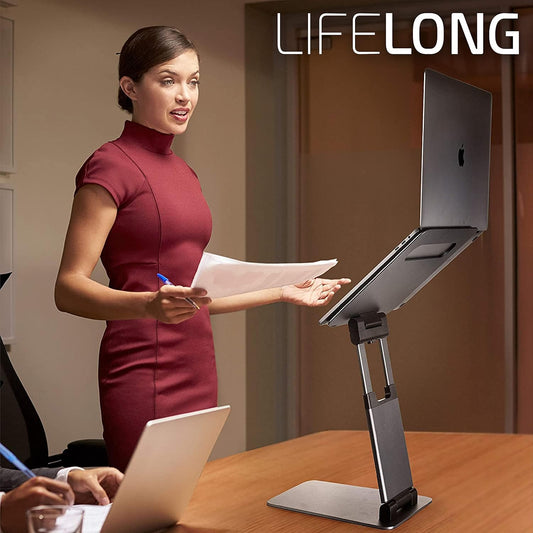Lifelong Ergonomic Adjustable Laptop Stand for Desk, Extra Tall 20” Height Aluminum Laptop Riser, Portable Foldable Computer Stand, Fits 10-17” Laptops for Office Meetings, Teamwork & Desk Setup