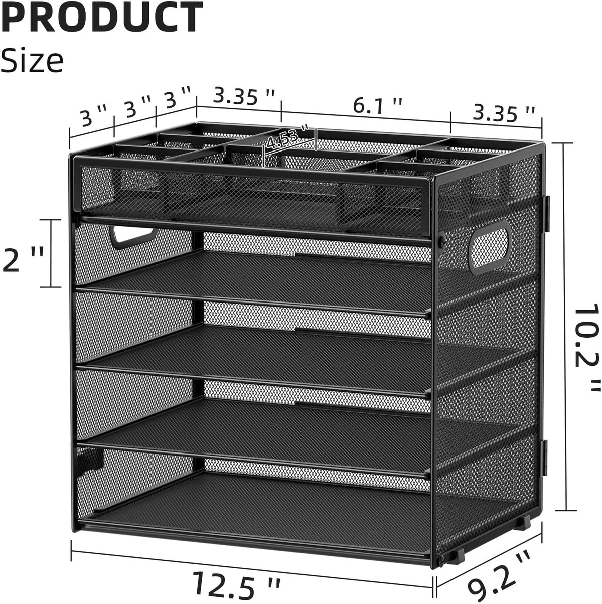 Marbrasse 5 Tier Paper Organizer Letter Tray, Mesh Desk File Organizer with Handle, Paper Sorter Desk Organizer for Home Office Supplies - Black, Adjustable