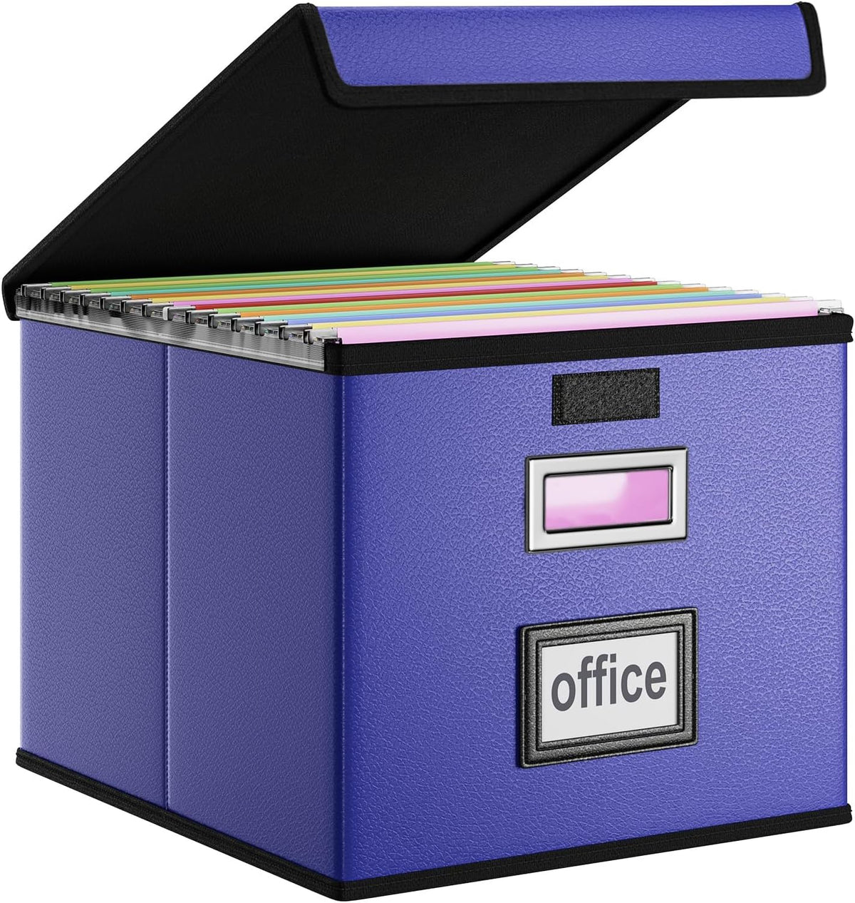 Upgraded Portable File Organizer Box with Lid, Collapsible Linen Hanging Filing Storage Boxes with Plastic Slides, Decorative Home/Office Filing System Box for File and Folders Storage (Gray)